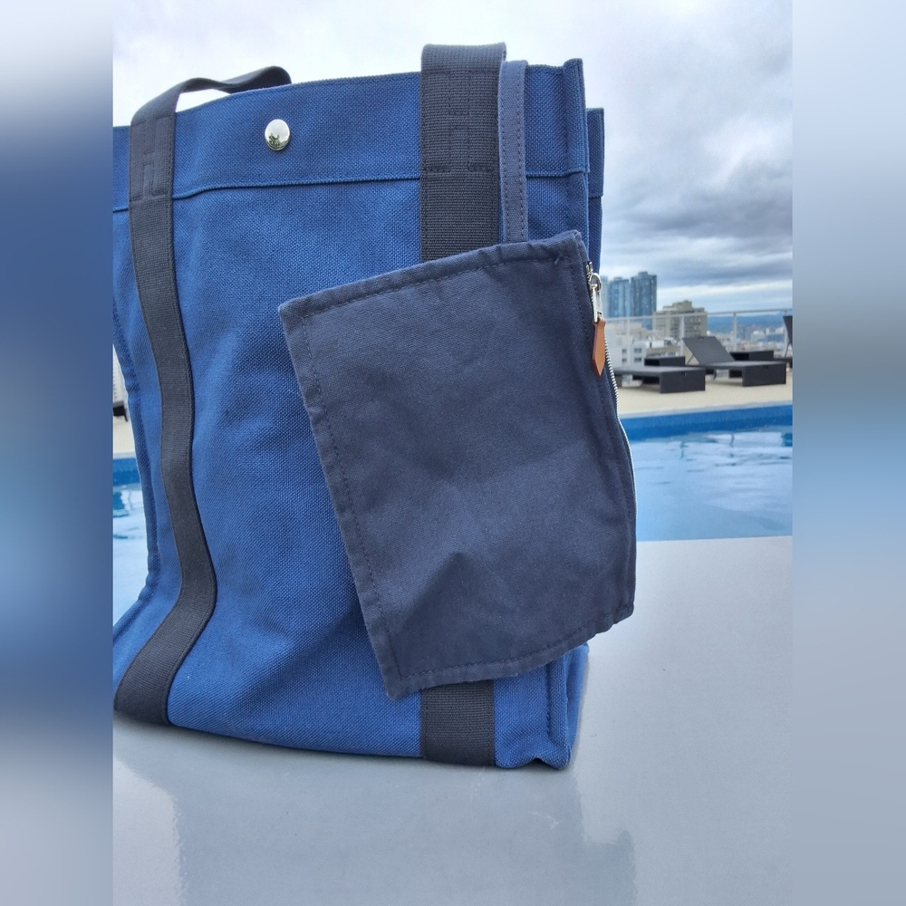 Authentic Hermes blue canvas bag great condition with small bag inside - Picture 7 of 10